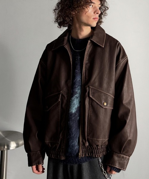 Classical Origin（クラシカルオリジン）の「ヴィンテージ フェイクレザー 中綿入り ライダースブルゾン／Vintage Faux Leather Padded Riders Blouson（ライダースジャケット・メンズ・ブラウン/ブラック・SMALL/MEDIUM/LARGE）」の17枚目の写真