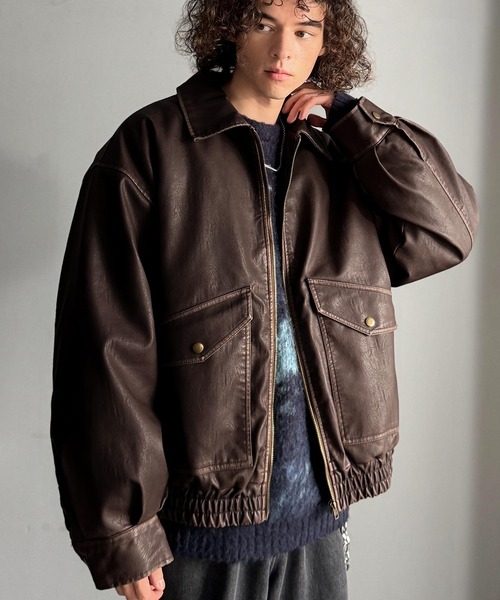 Classical Origin（クラシカルオリジン）の「ヴィンテージ フェイクレザー 中綿入り ライダースブルゾン／Vintage Faux Leather Padded Riders Blouson（ライダースジャケット・メンズ・ブラウン/ブラック・SMALL/MEDIUM/LARGE）」の14枚目の写真