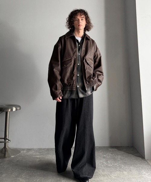 Classical Origin（クラシカルオリジン）の「ヴィンテージ フェイクレザー 中綿入り ライダースブルゾン／Vintage Faux Leather Padded Riders Blouson（ライダースジャケット・メンズ・ブラウン/ブラック・SMALL/MEDIUM/LARGE）」の16枚目の写真