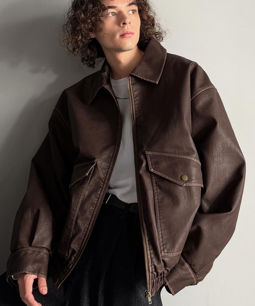 Classical Origin（クラシカルオリジン）の「ヴィンテージ フェイクレザー 中綿入り ライダースブルゾン／Vintage Faux Leather Padded Riders Blouson（ライダースジャケット・メンズ・ブラウン/ブラック・SMALL/MEDIUM/LARGE）」の19枚目の写真