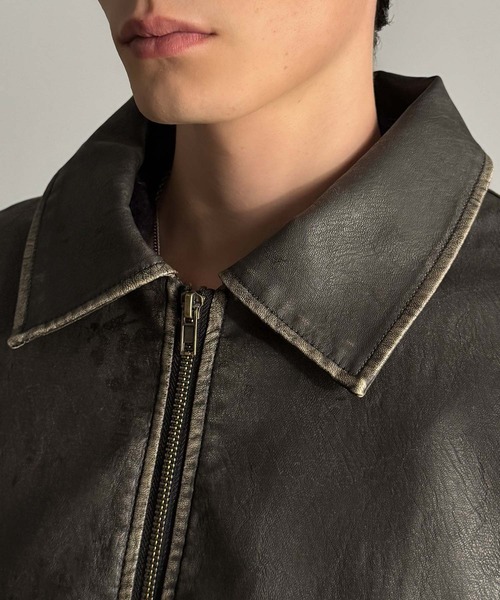 セール】ヴィンテージ フェイクレザー 中綿入り ライダースブルゾン