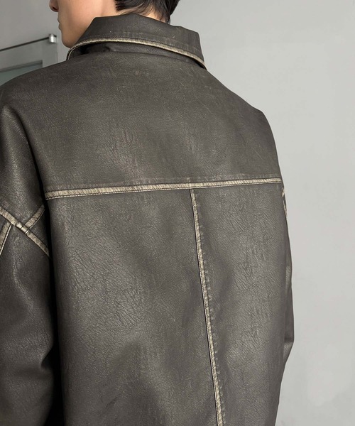 セール】ヴィンテージ フェイクレザー 中綿入り ライダースブルゾン