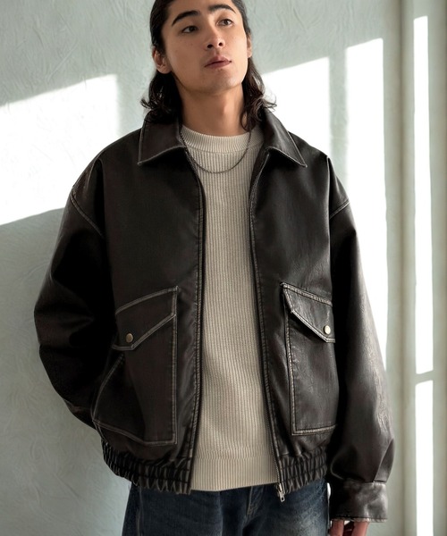 phase2 レザージャケット ライダースジャケット　ブルゾン 80s 古着. セール】ヴィンテージ フェイクレザー 中綿入り ライダースブルゾン