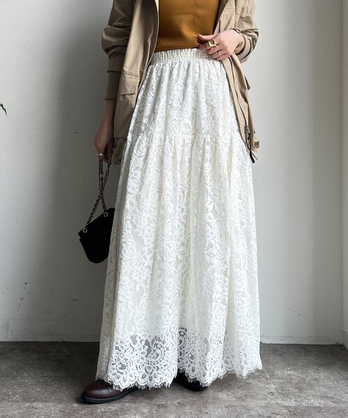 DouDou（ドゥドゥ）の「スカラレースフレアスカート（スカート・レディース・ホワイト/ブラック・FREE）」の2枚目の写真