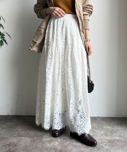 DouDou（ドゥドゥ）の「スカラレースフレアスカート（スカート・レディース・ホワイト/ブラック・FREE）」の8枚目の写真