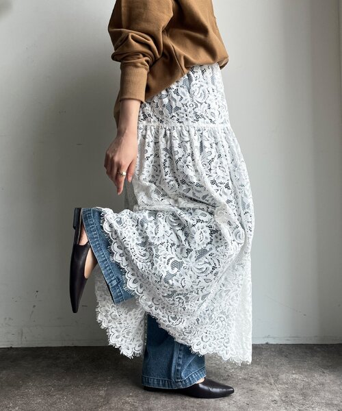 DouDou（ドゥドゥ）の「スカラレースフレアスカート（スカート・レディース・ホワイト/ブラック・FREE）」の15枚目の写真