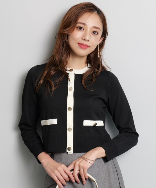 JUSGLITTY　 配色　アンサンブル　バイカラー　ニットジャケット　カーデ JUSGLITTY（ジャスグリッティー）の「配色Vニットジャケット