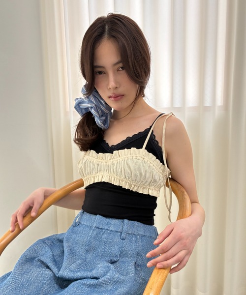 FUULLY STUDIO(フーリィーステューディオ)の「シャーリングビスチェ(キャミソール・レディース・ダークブラウン/ブラック/ライトブルー/アイボリー・FREE)」の20枚目の写真