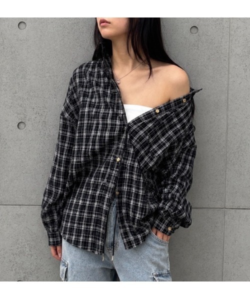 Lots of Love（ロッツオブラブ）の「ルーズチェックシャツ（シャツ/ブラウス・レディース・ブラウン/レッド/ブラック・M）」の4枚目の写真