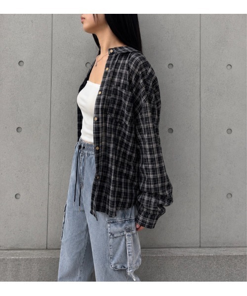 Lots of Love（ロッツオブラブ）の「ルーズチェックシャツ（シャツ/ブラウス・レディース・ブラウン/レッド/ブラック・M）」の5枚目の写真