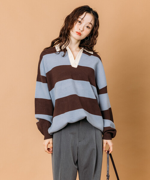 FREAK'S STORE(フリークスストア)の限定展開 ビッグシルエット ボーダー ニット ラガーシャツ(その他トップス)