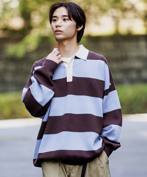 限定展開 ビッグシルエット ボーダー ニット ラガーシャツ（その他