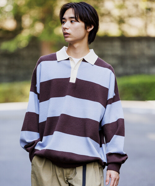 セール】限定展開 ビッグシルエット ボーダー ニット ラガーシャツ