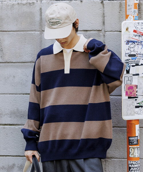 セール】限定展開 ビッグシルエット ボーダー ニット ラガーシャツ