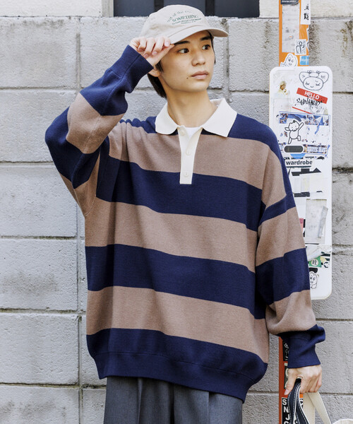 GQ1795◇BONEVILLE : archive ボーダースウェットラガー 限定展開 ビッグシルエット ボーダー ニット ラガーシャツ（その他