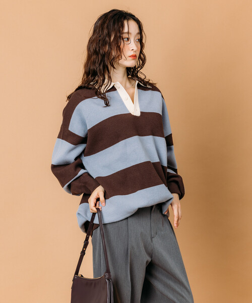 セール】限定展開 ビッグシルエット ボーダー ニット ラガーシャツ
