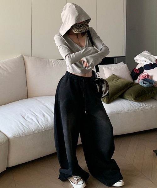 almo(アルモ)の「【LAMPOON】ビンテージ加工ワイドスエットパンツ(スウェットパンツ・レディース・パープル/ブラック・SMALL/MEDIUM/LARGE)」の8枚目の写真
