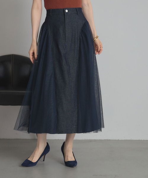 &. NOSTALGIA（アンドドットノスタルジア）の「チュールドッキングデニムスカート（デニムスカート・レディース・ブルー/ブラック・M）」の2枚目の写真