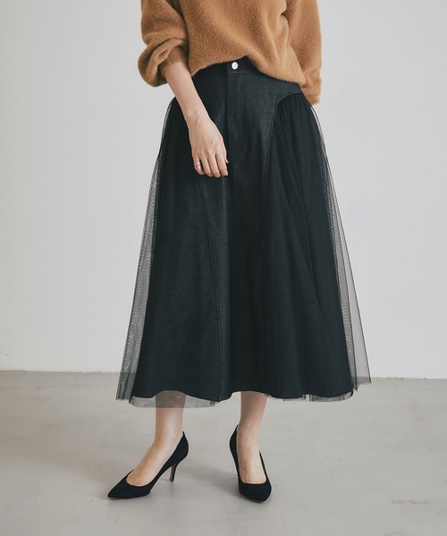 &. NOSTALGIA（アンドドットノスタルジア）の「チュールドッキングデニムスカート（デニムスカート・レディース・ブルー/ブラック・M）」の1枚目の写真