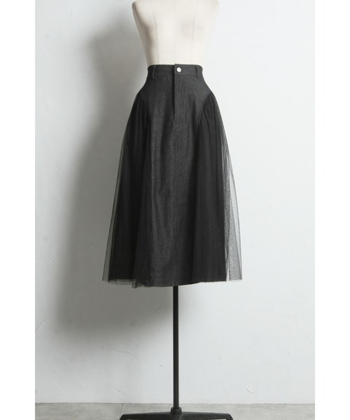 &. NOSTALGIA（アンドドットノスタルジア）の「チュールドッキングデニムスカート（デニムスカート・レディース・ブルー/ブラック・M）」の17枚目の写真