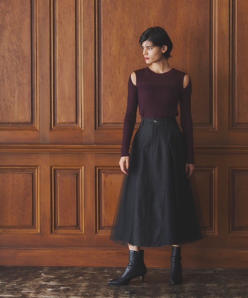 &. NOSTALGIA（アンドドットノスタルジア）の「チュールドッキングデニムスカート（デニムスカート・レディース・ブルー/ブラック・M）」の3枚目の写真