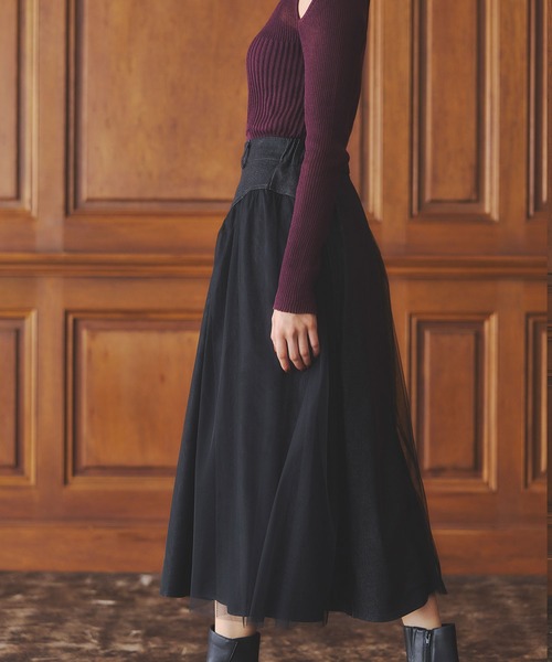 &. NOSTALGIA（アンドドットノスタルジア）の「チュールドッキングデニムスカート（デニムスカート・レディース・ブルー/ブラック・M）」の4枚目の写真