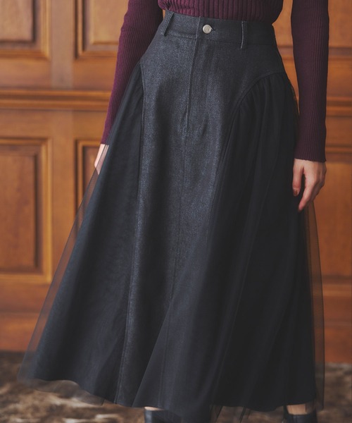 &. NOSTALGIA（アンドドットノスタルジア）の「チュールドッキングデニムスカート（デニムスカート・レディース・ブルー/ブラック・M）」の5枚目の写真