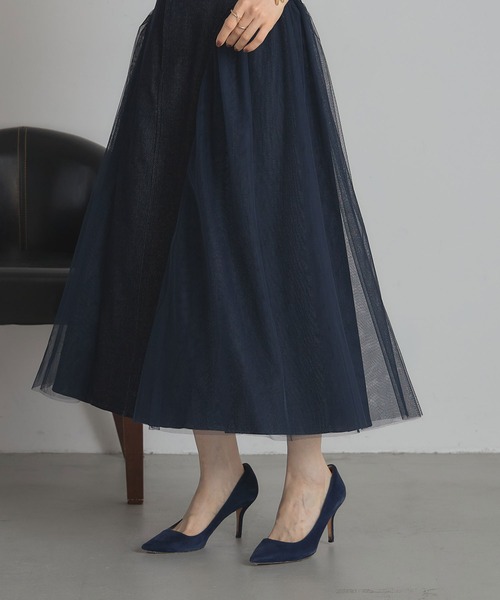 &. NOSTALGIA（アンドドットノスタルジア）の「チュールドッキングデニムスカート（デニムスカート・レディース・ブルー/ブラック・M）」の8枚目の写真