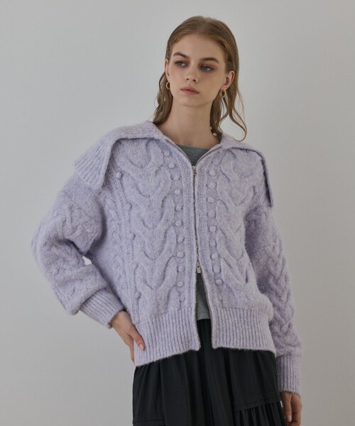 GRACE CONTINENTAL（グレースコンチネンタル）の「ヘアリーニットコクーンジャケット（その他アウター・レディース・キナリ/ラベンダー・36）」の2枚目の写真