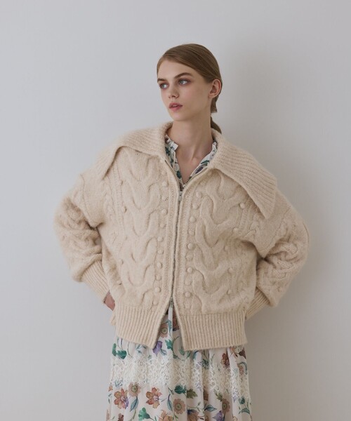 GRACE CONTINENTAL（グレースコンチネンタル）の「ヘアリーニットコクーンジャケット（その他アウター・レディース・キナリ/ラベンダー・36）」の4枚目の写真