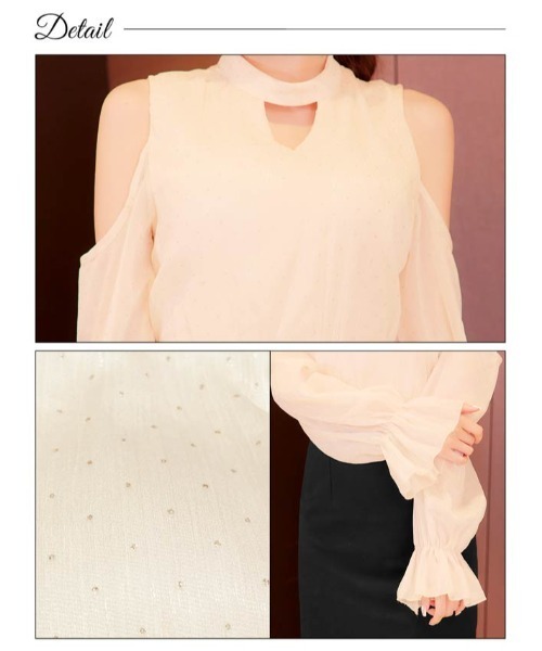 DAZZY(デイジー)の「ドットシフォンオープンショルダー長袖タイトミニドレス(ドレス・レディース・アイボリー・S/M/L)」の14枚目の写真
