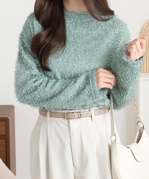 EGLANTINE(エグランティーヌ)の「EGLANTINE シャギーカットソートップス(Tシャツ/カットソー・レディース・ベージュ/エメラルド/ブラック/シルバーグレー・38)」の4枚目の写真