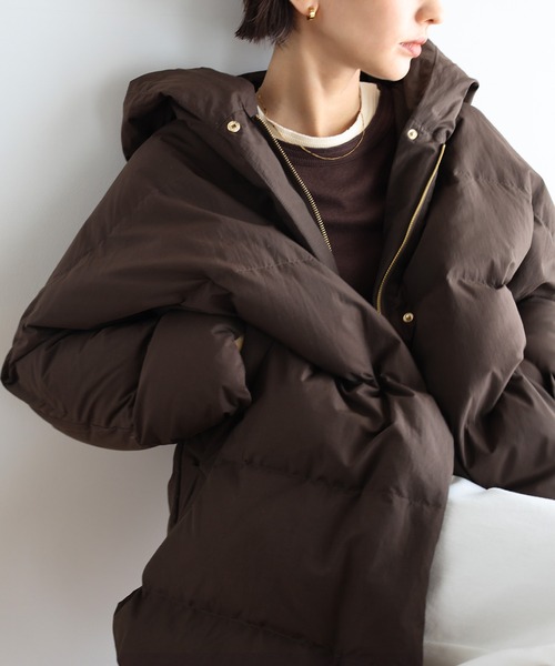 evernavy エバーネイビー ダウンコート ベージュ セール】ドルマンサイドジップダウンジャケット（ダウンジャケット