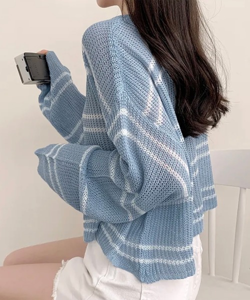 ルーズフィットボーダー長袖ニット（ニット/セーター）｜LAFFMO