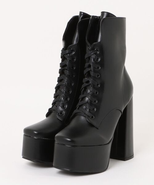 DURAS（デュラス）の「チャンキーヒールショートブーツ/レースアップブーツ（ブーツ・レディース・ブラック・LARGE/MEDIUM）」の2枚目の写真