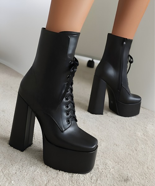 DURAS（デュラス）の「チャンキーヒールショートブーツ/レースアップブーツ（ブーツ・レディース・ブラック・LARGE/MEDIUM）」の9枚目の写真
