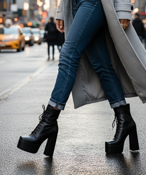 DURAS（デュラス）の「チャンキーヒールショートブーツ/レースアップブーツ（ブーツ・レディース・ブラック・LARGE/MEDIUM）」の7枚目の写真