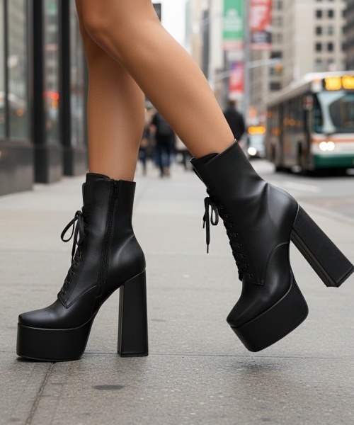 DURAS（デュラス）の「チャンキーヒールショートブーツ/レースアップブーツ（ブーツ・レディース・ブラック・LARGE/MEDIUM）」の11枚目の写真
