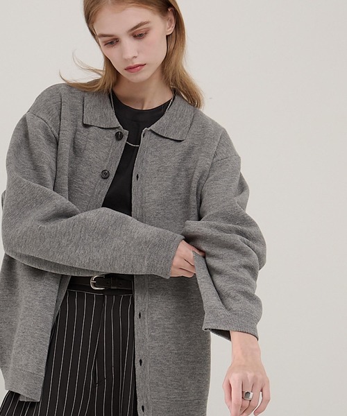 EMMA CLOTHES(エマクローズ)の「ミラノリブ コンフォートニットシャツカーディガン(カーディガン/ボレロ・メンズ・ダークブラウン/ブラック/ベージュ/ライトグレー/ダークネイビー・L/S/M)」の14枚目の写真