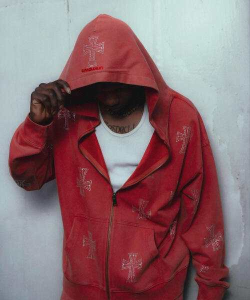 UNKNOWN LONDON（アンノウン・ロンドン）の「UNKNOWNLONDON/アンノウンロンドン/Outline Rhinestone Hoodie（パーカー・メンズ・レッド/ブラック/ベージュ・M/L/XL）」の14枚目の写真