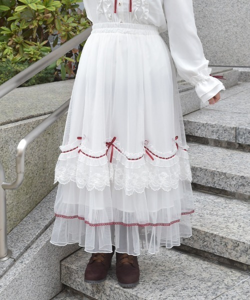 axes femme（アクシーズファム）の「ホイップフリルチュールＳＫ（スカート・レディース・ワイン/ホワイト・FREE）」の2枚目の写真