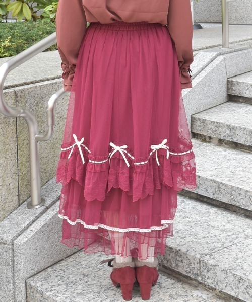 axes femme（アクシーズファム）の「ホイップフリルチュールＳＫ（スカート・レディース・ワイン/ホワイト・FREE）」の5枚目の写真