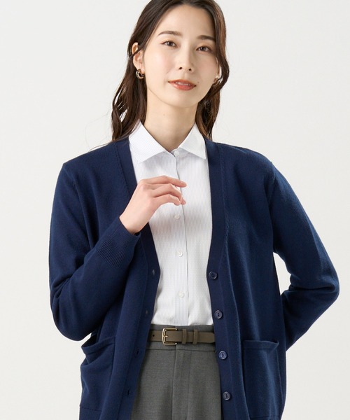 TOKYO SHIRTS（トウキョウシャツ）の「もちもち Vネック ミドル カーディガン（カーディガン/ボレロ・レディース・ネイビー/チャコール/ブラック・L/LL/M）」の3枚目の写真