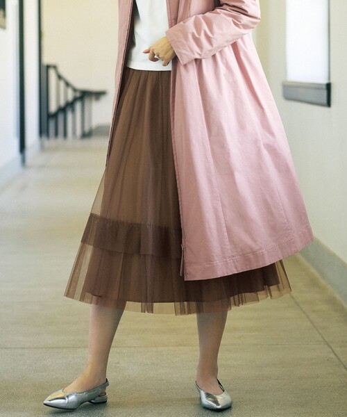 TO BE CHIC（トゥー ビー シック）の「チュールヘムボーダー フレアスカート（スカート・レディース・ブラック/ベージュ系その他4/チャコールグレー・40/42）」の3枚目の写真