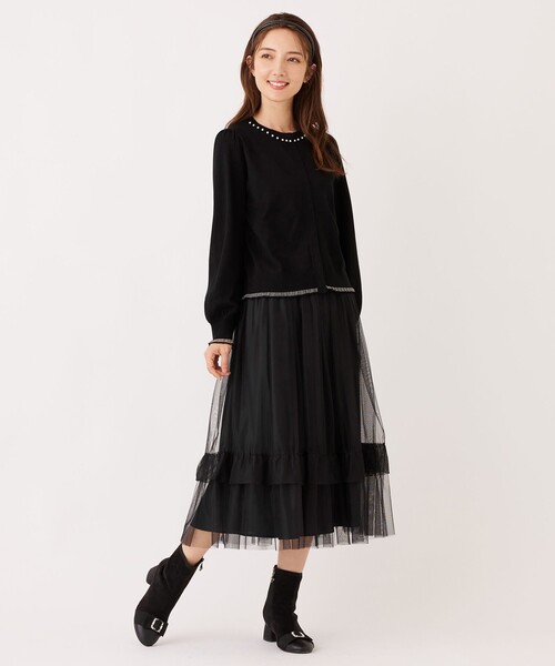 TO BE CHIC（トゥー ビー シック）の「チュールヘムボーダー フレアスカート（スカート・レディース・ブラック/ベージュ系その他4/チャコールグレー・40/42）」の6枚目の写真