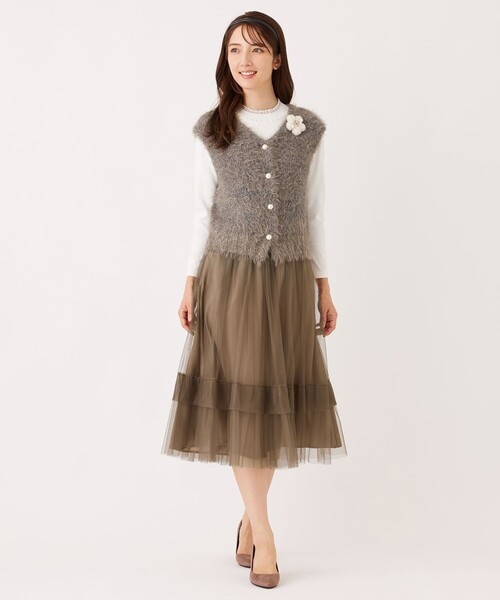 TO BE CHIC（トゥー ビー シック）の「チュールヘムボーダー フレアスカート（スカート・レディース・ブラック/ベージュ系その他4/チャコールグレー・40/42）」の9枚目の写真