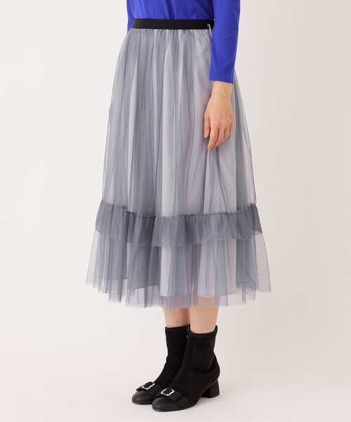 TO BE CHIC（トゥー ビー シック）の「チュールヘムボーダー フレアスカート（スカート・レディース・ブラック/ベージュ系その他4/チャコールグレー・40/42）」の16枚目の写真