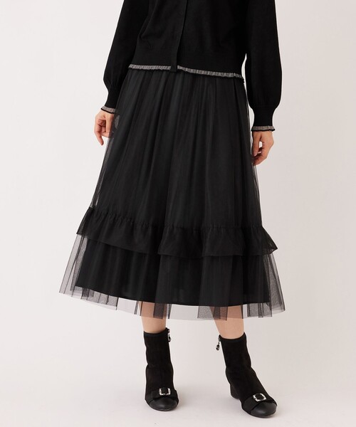 TO BE CHIC（トゥー ビー シック）の「チュールヘムボーダー フレアスカート（スカート・レディース・ブラック/ベージュ系その他4/チャコールグレー・40/42）」の12枚目の写真