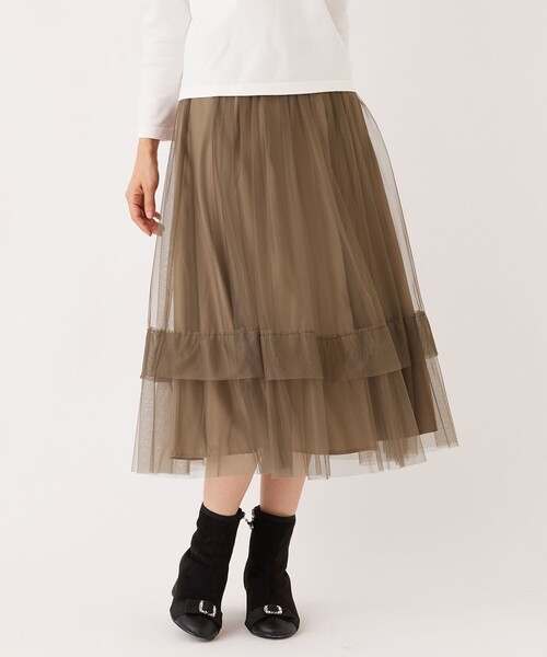 TO BE CHIC（トゥー ビー シック）の「チュールヘムボーダー フレアスカート（スカート・レディース・ブラック/ベージュ系その他4/チャコールグレー・40/42）」の11枚目の写真