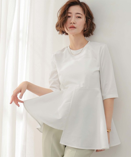 UR'S(ユアーズ)の「ハーフスリーブアシンメトリーフレアトップス(Tシャツ/カットソー・レディース・ブラック/ホワイト・L/M/S)」の5枚目の写真